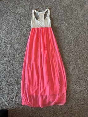 NYMPHE White & Hot Pink Racerback Maxi Dress